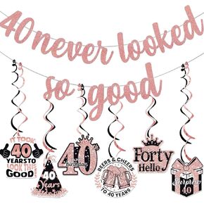 40 Never Looked So Good Banner 40th Birthday Party Decorations for Women Happy 40th Birthday Banner 40th Anniversary Rose Gold Glitter Birthday Party Decorations