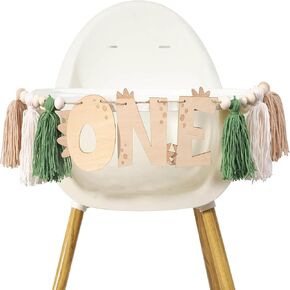 Dinosaur 1st Birthday High Chair Banner Dinosaur First Birthday Decorations Boy Girls, Wooden One Tassel Highchair Banner