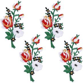 4 Pcs Flowers Bouquet Boho Patch Embroidered Floral Applique Flower Embroidered Applique Embroidery Patches Flower Applique Flower Iron on or Sew on Patches Vintage Patches Floral Applique