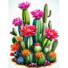 طلاء Wemeon Cactus بواسطة أرقام أرقام للبالغين- طلاء النبات من قبل أرقام أرقام للمبتدئين ، الطلاء البالغ من أرقام الأرقام على الحرف الفنية القماشية للبالغين (16 × 20 بوصة)