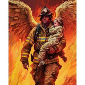 ZUVRDIAI Paint by Numbers for Adults Firefighter Fire Truck American Flag Adult Paint by Number for Wall Decor Paint by Numbers for Adults Beginner 16x20Inch Oil Painting Kits Gift