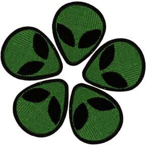 Alien Head Patch Embroidered Iron on Patches for Clothes Fabric Sticker DIY Accessory Badge Applique ５PCS（1.7＂X2.1＂）