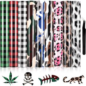 9 Pack HTV Heat Transfer Vinyl, RUIYIQI Iron on HTV Vinyl Patches 12 x 10 Inch Printed Heat Press Vinyl for T-Shirts Clothing DIY Decorations Pattern (Camo, Square, Leopard)