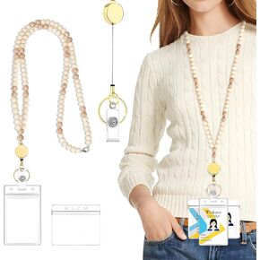 Wooden Beaded Lanyard - Retractable Lanyards for ID Badges and Keys
