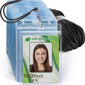 EcoEarth 3x4 Vertical ID Badge Holder with Lanyard (Premium 50 PK), ID Holder and Lanyards Set, Black Lanyard ID Card Holder Bulk, Name Badge Lanyard Set, Plastic Badge Holder, Clear Card ID Tag Set