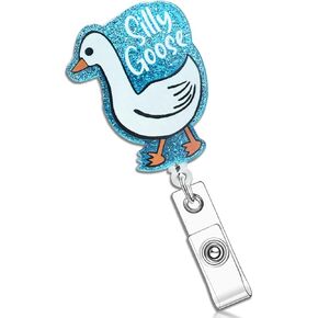 Pink Silly Goose Badge Reel Retractable for Nurses, Cute ID Badge Holder with Alligator Clip for Students, RN LPN Medical Assistant Work, Nursing Name Tag Card, Funny Badge Reels for Nurse