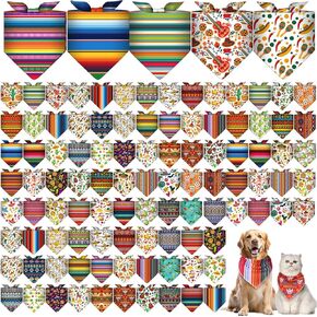 Paterr 100 Pieces Dog Bandanas Bulk Summer Pet Handkerchief Soft Dog Triangle Bibs Cute Kerchief Adjustable Washable Pet Scarf Costume Accessory for Small Medium Dogs Puppy Cats