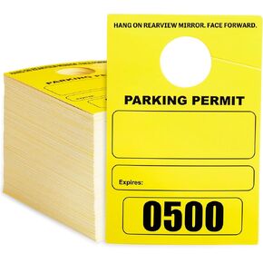 Stockroom Plus Yellow Parking Permit Hang Tag for Car Rearview Mirrors, Bulk Blank Temporary Passes Placards Numbered 0001-0500 for Events, Business, Office (3.15x4.75 Inch) - 500-Pack