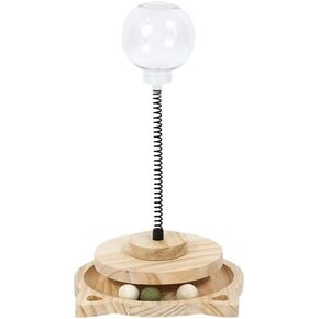Cat Toy Treat Ball Treat Dispenser Toy, with Catnip,Roller Track Interactive Cats Toys Indoor Kitten, Cat Food Toy Solid Wood Feeder Ball (for Smaller cat Food)
