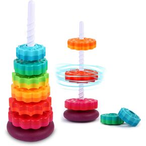 Spinning Stacking Toys - Rainbow Tower, Kids Stackable Spinning Toy, Educational Toy for Toddlers 1-3, Strong ABS Plastic, Color & Shape Recognition, Builds Sensory & Motor Skills
