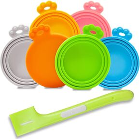 6 packs Pet Food Can Lids, Food Safe BPA-Free & Dishwasher Safe, Can Covers with 1 Spoon Can Openers Most Standard Size Dog and Cat Can Tops
