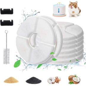 21-Pack Cat Fountain Filter Replacement Set - Compatible with 84oz/2.5L Square Pet Water Fountains, Includes 16 Carbon Filters, 4 Sponges, and 1 Cleaning Brush for Cats and Dogs