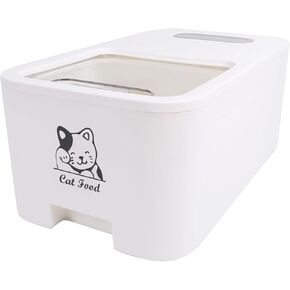 10Lbs Cat Food Storage Container,Pet Food Container with Rolling Wheels & Sliding Lid,BPA Free Plastic Storage Bin For Cat Food Kibble with Measuaring Cups-Rodent proof