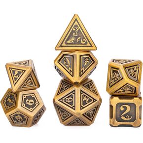 Magic Style Metal 7pcs DND Dice Set with Beautiful Gift Box for Dungeons and Dragons MTR PRG Tabletop Games (Silver-Blue)