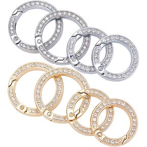 GORGECRAFT 8Pcs 4 Styles 2 Sizes Rhinestone O Ring Round Carabiner Snap Clip Buckle Platinum & Light Gold Bling Gate Rings for DIY Jewelry Keychain Making Handbag Purse Bags Strap Car Keyring