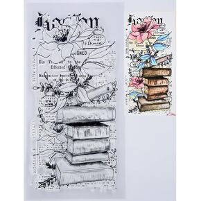 Flowers Books Text Background Clear Stamps for Card Making Decoration and DIY Scrapbooking 3052315