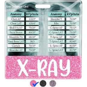 Plifal X-RAY Tech Reference Card with Badge Buddy - Horizontal Anatomy and kVp Card Cheat Sheet Black Radiology Technique Work Accessories