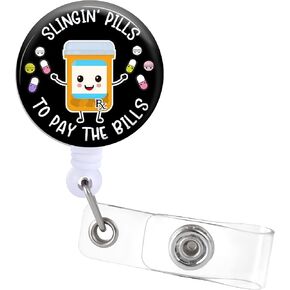 Badge Reels Holder Retractable with ID Clip for Nurse Name Tag Card Pharmacy Pharmacist Chill Pill Cute Nursing Doctor Teacher Student Medical MD Work Office Alligator Clip ZJK343