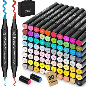Soucolor Art Supplies for Kids Adult, Artist Art Set Kits, 120 Colors Numbered Dual Tip (Fine & Chisel) Alcohol Markers +1 Colorless Blender for Teen Boys Girls Gifts Trendy Stuff, Birthday Gift Case