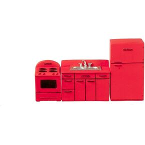 Aztec Imports, Inc. Dollhouse Miniature 1/24 Scale Red 3-Pc. 1950s Kitchen Set