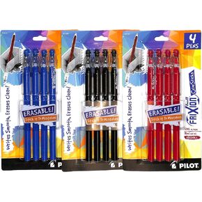Pilot (3) Frixion Colorsticks Pen القابلة للمحو ، النقطة: غرامة (0.7 مم) ، 12 أقلام ، 4 عبوات ، ألوان الحبر (15184) أسود (15187) الأزرق (15190) الأحمر