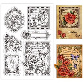 GLOBLELAND Retro Rose Border Clear Stamps for Cards Making Vintage Lace Border Silicone Clear Stamp Seals Transparent Stamps for DIY Scrapbooking Photo Album Journal Home Decoration