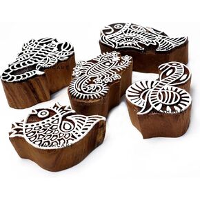 Small Floral Design Pottery Stamps - Indian Wooden Printing Stamps for Block Printing/Craft Card Making/Scrapbook/Clay Set of 5 | Hashcart®