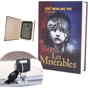 Real Pages Book Safe with Key Lock - Hollow Book with Secret Compartment, Anti-Theft Hidden Storage for Cash, Jewelry, Valuables, Home Security (Les Miserables)