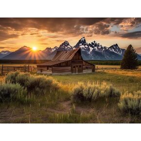 Generic Grand Teton National Park Sunset Moulton Barn Landscape Wyoming Nature Mountains Scenery 5D Adult Diamond Art,DIY Diamond Art Painting Kit for Decor Canvas 15.7x11.7inch/40x30cm（2）