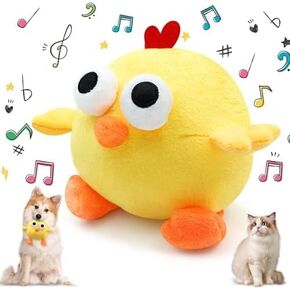 Interactive Dog Toys for Boredom, Squeaky Dog Toys with Automatic Rolling Jumping Wiggling, Washable Dog Chew Toys Dog Plush Toys for Small/Medium/Large Dogs Toys to Keep Them Busy(Chick)