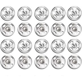 24Pcs Snap Tich Buttons Rust-Proof Sew On Snap Metal Button Fasteners for All Fabrcis Art and Crafts Sewing Press Snaps (Silver, 9mm)