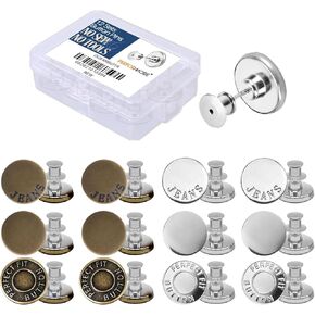 Performore - 12 Sets of Removable Silver and Copper Buttons for Jeans, Replacement Kit with Buttons & Fasteners in Clear Plastic Storage Box for Denims, Jeans, and Jackets Repair
