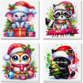 رسم كاريكاتوري لعيد الميلاد بواسطة مجموعات الأرقام للأطفال المبتدئين البالغين ، 4 Pack Diy Kids Paint by Number Budge مع صور ملونة مؤطرة على الرقم على القماش الأكريليك.