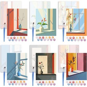 Reofrey Paint by Numbers Kit for Adults & Beginner Art Boards Set - 8x9.8Inch/20x25cm Vase Landscape Pre Drawn Canvas Kit - Sip and Paint Kit for Adults - Perfect for Home Wall Decoration (6Pcs)