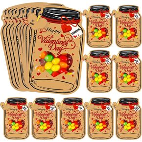 Natonhi Valentines Day Cards for Kids, 50 Pack Bulk Mason Jar Valentines Day Candy Gift Exchange Cards for Boys Girls Classroom School Party Favors(Candy Not Included)