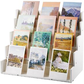 Greeting Card Display Stand Bamboo and Acrylic Sticker Display Stand Greeting Card Holder Retail Photos Card Display Shelf for Vendors Craft Trade Shows(Black,4 Tier)