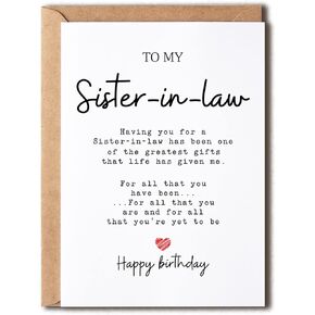 EruditeGifts Sister-In-Law Birthday Card, 5 x 7 inches, Printed on Premium Smooth Heavy Cardstock, Blank Inside for Your Personal Message, Includes Envelope
