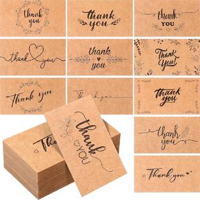 Outus 1200 Pcs Mini Thank You Cards Small Business Kraft Thank You Cards Bulk 2 x 3.5 Inches Business Stock for Your Order for Customer Package Inserts