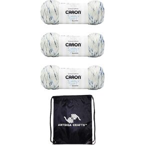 Caron Simply Soft Speckle Blue Gingham 294961-61010 (3-Skeins - Same Dye Lot) Worsted Medium #4 Acrylic Yarn for Crocheting and Knitting with Project Bag