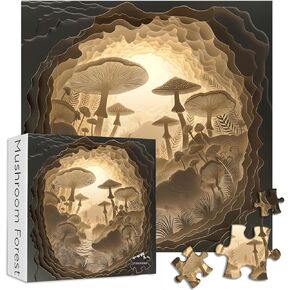 PICKFORU Mushroom Puzzles for Adults 1000 Pieces, Unique Paper Cut Art Puzzle, Hard Challenge Mushrooms Forest Puzzles as Home Decor