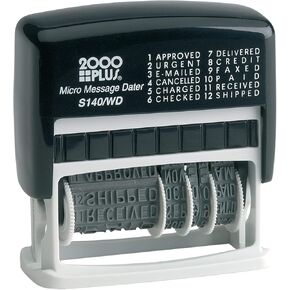 2000 Plus® 12-in-1 Micro Time and Message Stamp ، 12 عبارات ، 1-7/8 "× 3/8" ، Black (010072)