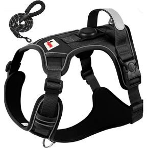 Dog Harness with Airtag Holder and Leash Set-Premium Oxford Breathable Material- Durable Reflective Airtag Dog Harness and Leash Set for Small, Medium, Large and X Large Dogs