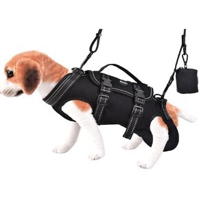 Petmolico Dog Carrier Dog Vest Harness Dog Lift Harness Adjustable Dog Leash with Small Puppy Treat Bag(Black, Medium)