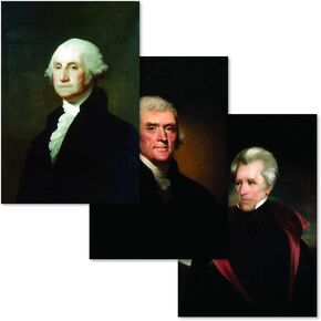 Early US Presidents Variety Portraits - Washington, Jefferson, and Jackson - Prints, Set of 3, 12 x 18 inches (Set A)