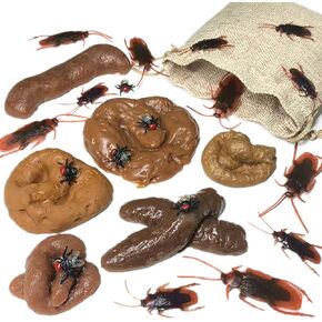 cooplay 24pcs fake dog dog poop واقعية تضرو الصراصير ذبابة يطير maggot هالوين الجدة العائمة البراز لدعوة أبريل مزحة صعبة الدعائم مع أكياس الرباط