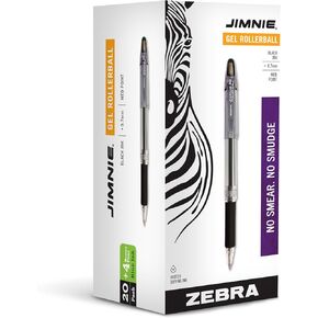 Zebra Pen Jimnie Roller Ball Stick Gel Pen, Black Ink, Medium, 24 per Pack (14410)