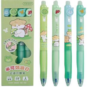 4 Pcs Erasable Retractable Pens Erasable Gel Ink Pens Cute Cartoon Panda Pens 0.5mm Fine Point Blue Ink Pen Office School Pens Women Girls Boys Pens Writing Pens (Blue Ink-Blue Panda)