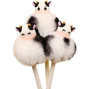 4Pcs Creative Cute Cow Roller Ball Pen Plush Animal Design Retractable 0.5mm Black Gel Ink Pens for Kids School Home Office Stationery