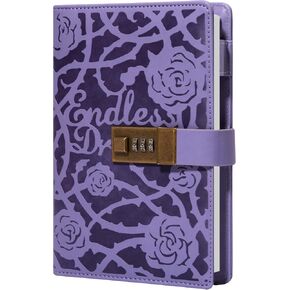 CAGIE Journal with Lock Combination Digital 224 Pages Lockable Secrets Diary, Printed Leaves Design Locking Journal for Adults, 5.1 x 7.4 Inch, Green