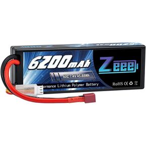 Zeee 7.4V 60C 6200mAh 2S RC Lipo Battery Hardcase with Deans Connector for RC Vehicles Car Truck Truggy Boat(1 Pack)